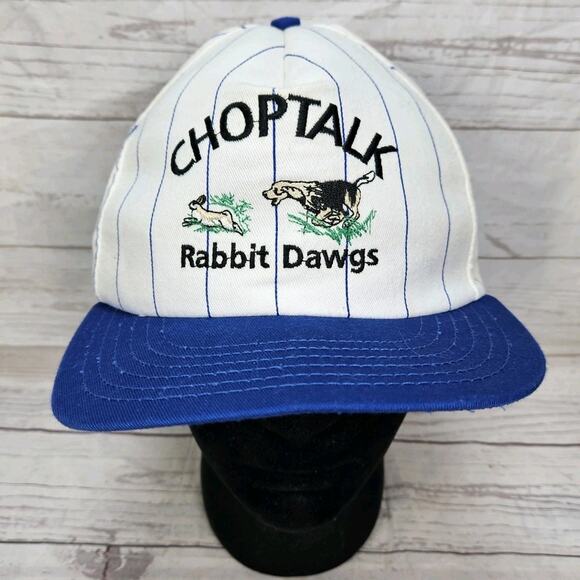 Vintage Choptalk Rabbit Dawgs Red River Co KY Made In USA Snapback Pinstripe Hat - Picture 1 of 6